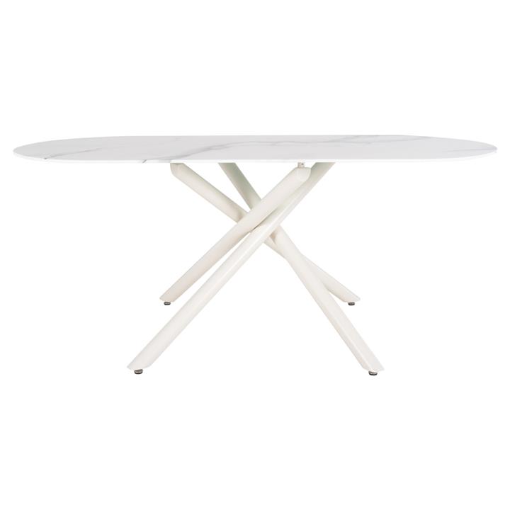 DINING TABLE PRENTIS HM9770.01 CERAMIC 12mm TOP IN WHITE MARBLE-WHITE METAL LEGS 180x90x76Hcm.