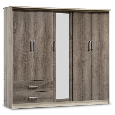 Wardrobe Olympus pakoworld with 5 doors and drawers+mirror in castillo-toro colour 198x57x183