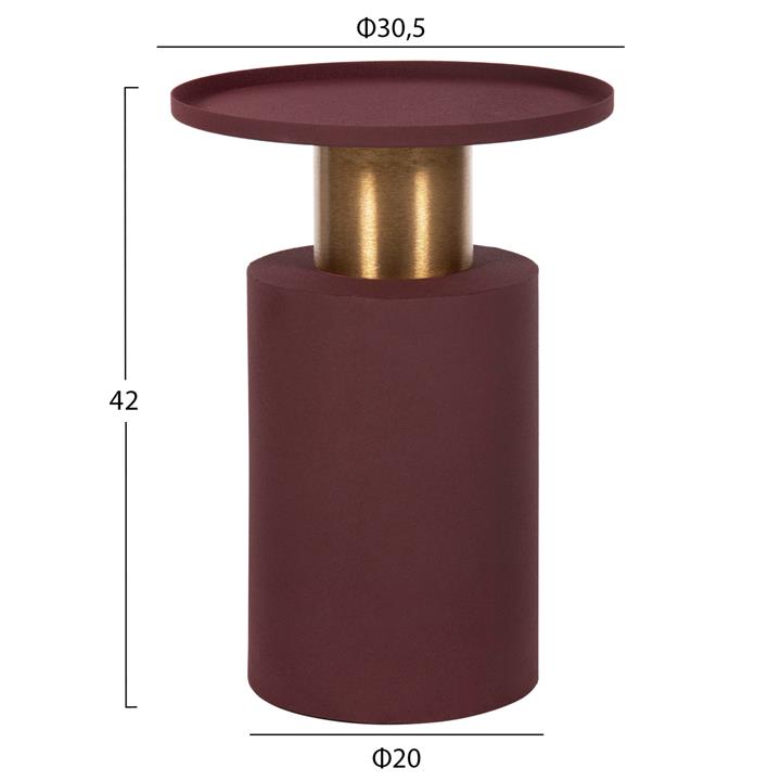 SIDE TABLE PUNJAB HM4240.06 METAL IN BRICK-RED-GOLD/BRASS Φ30.5x42Hcm.