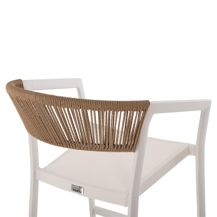 BAR STOOL ALUMINUM IN WHITE HM5892.32 MEDIUM HEIGHT WITH ARMS-RATTAN&TEXTLINE 57x57x99,5Hcm