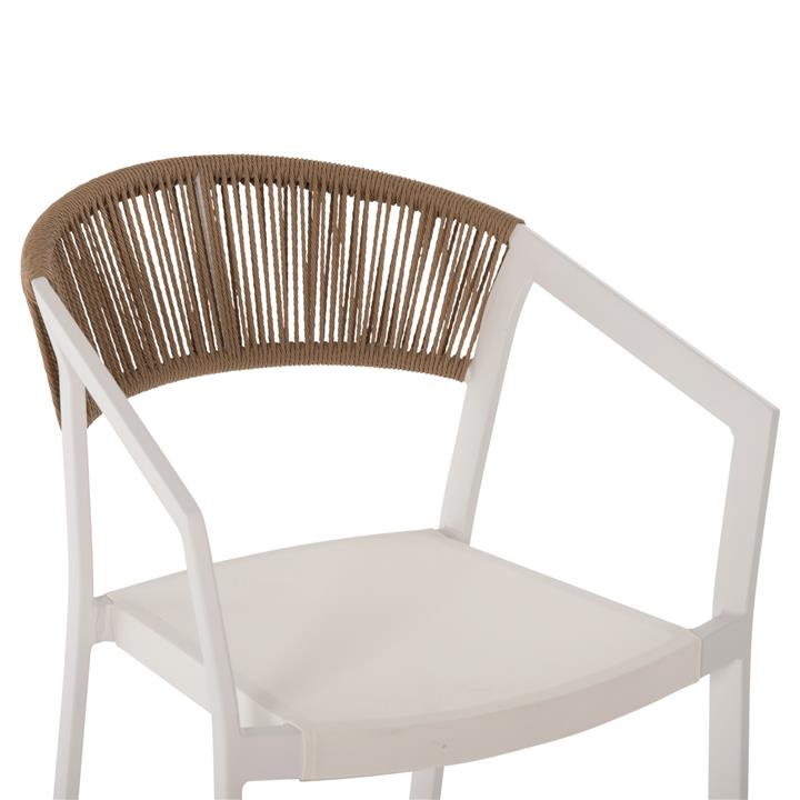 BAR STOOL ALUMINUM IN WHITE HM5892.32 MEDIUM HEIGHT WITH ARMS-RATTAN&TEXTLINE 57x57x99,5Hcm