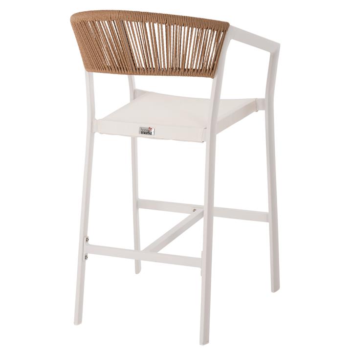 BAR STOOL ALUMINUM IN WHITE HM5892.32 MEDIUM HEIGHT WITH ARMS-RATTAN&TEXTLINE 57x57x99,5Hcm
