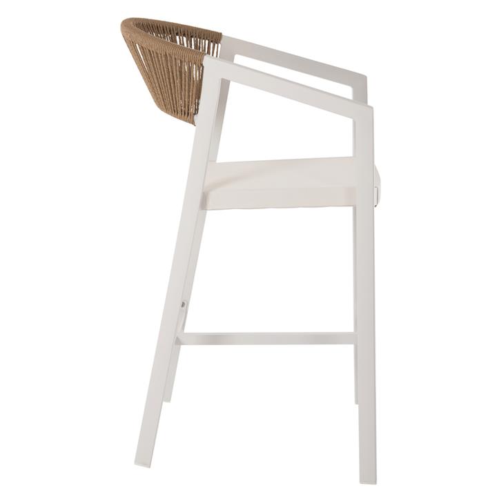 BAR STOOL ALUMINUM IN WHITE HM5892.32 MEDIUM HEIGHT WITH ARMS-RATTAN&TEXTLINE 57x57x99,5Hcm