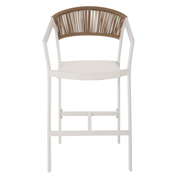 BAR STOOL ALUMINUM IN WHITE HM5892.32 MEDIUM HEIGHT WITH ARMS-RATTAN&TEXTLINE 57x57x99,5Hcm