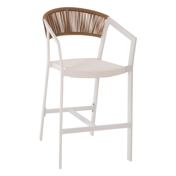 BAR STOOL ALUMINUM IN WHITE HM5892.32 MEDIUM HEIGHT WITH ARMS-RATTAN&TEXTLINE 57x57x99,5Hcm