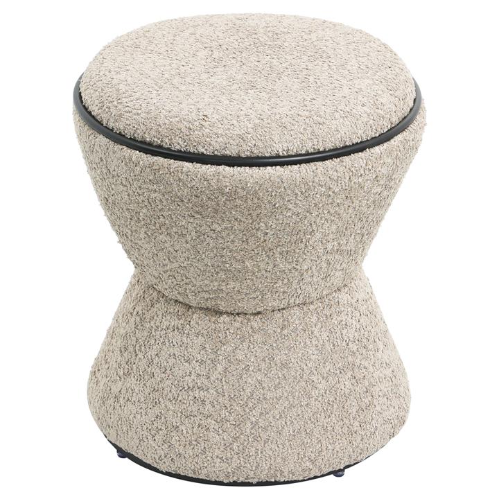 STOOL ROUND LINNER HM9604.08 BOUCLE FABRIC BEIGE-BLACK DETAIL Φ38,5x43Hcm.
