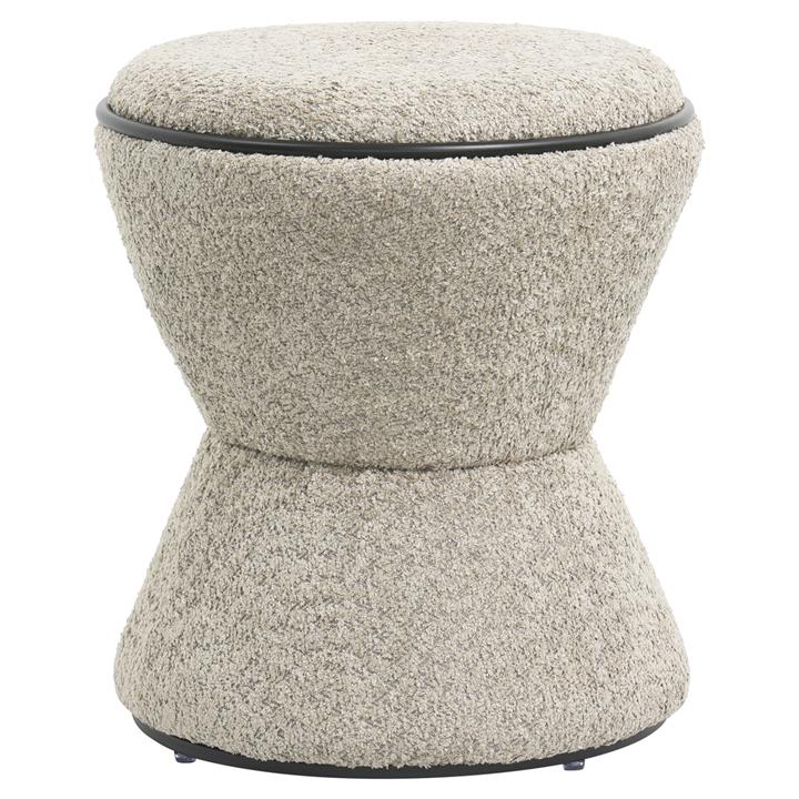 STOOL ROUND LINNER HM9604.08 BOUCLE FABRIC BEIGE-BLACK DETAIL Φ38,5x43Hcm.