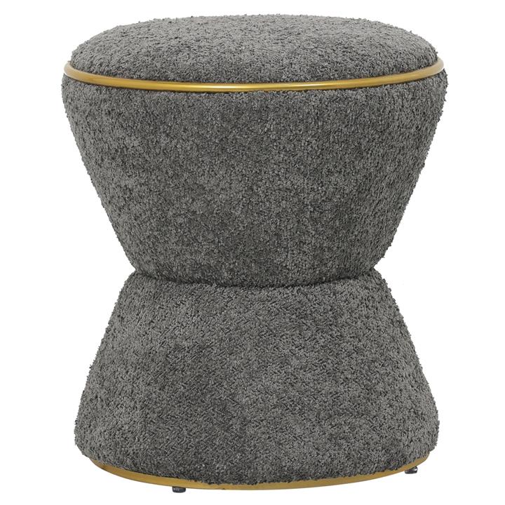 STOOL ROUND LINNER HM9604.11 BOUCLE FABRIC GREY-GOLD DETAIL Φ38,5x43Hcm.