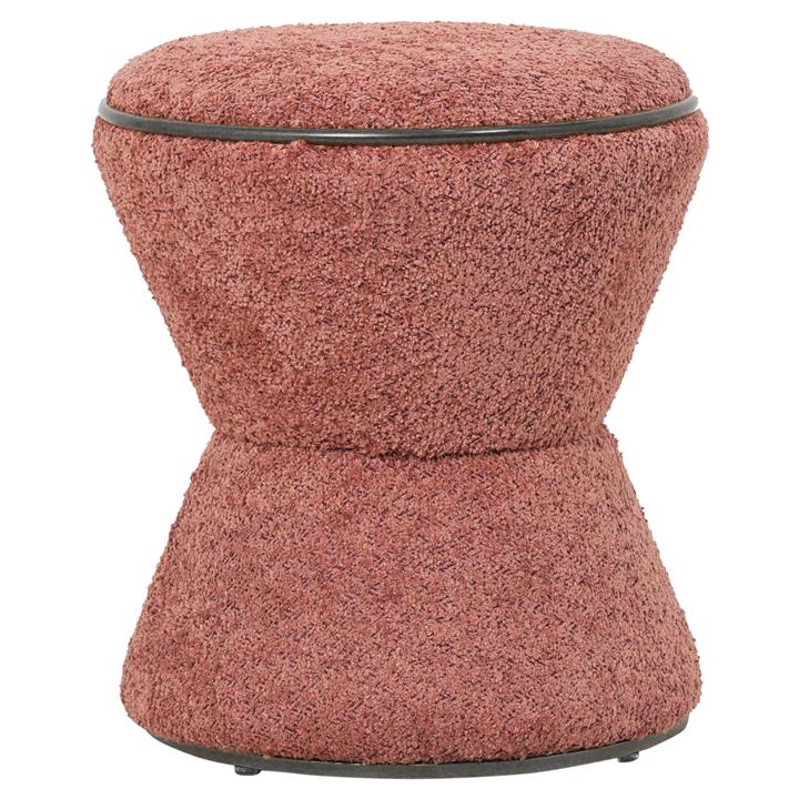 STOOL ROUND LINNER HM9604.02 BOUCLE FABRIC PINK-BLACK DETAIL Φ38,5x43Hcm.