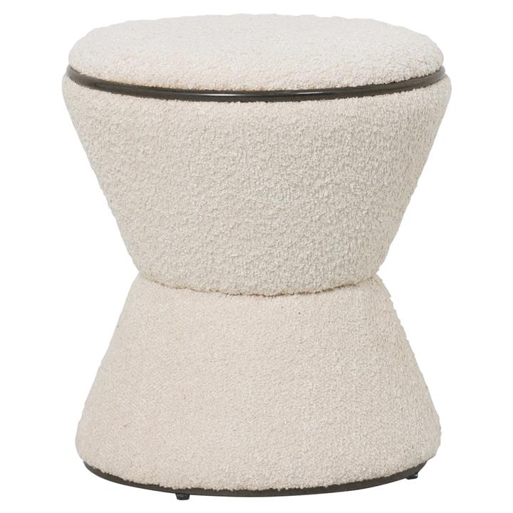 STOOL ROUND LINNER HM9604.06 BOUCLE FABRIC ECRU-BLACK DETAIL Φ38,5x43Hcm.