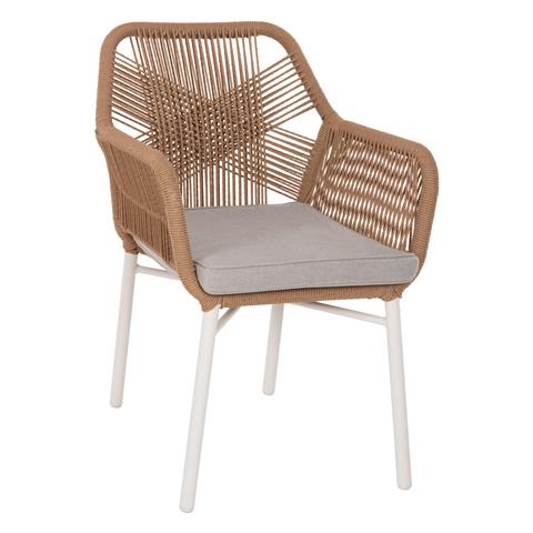 ARMCHAIR OUTDOORS TOPIN HM6048.01 ALUMINUM WHITE-P.E. RATTAN LIGHT BROWN-CUSHION GREY 57x65x84Hcm