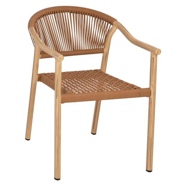 ARMCHAIR KERLY HM6050 OAK WOOD COLORED ALUMINUM-COPPER COLORED P.E. RATTAN 56x60x78Hcm.