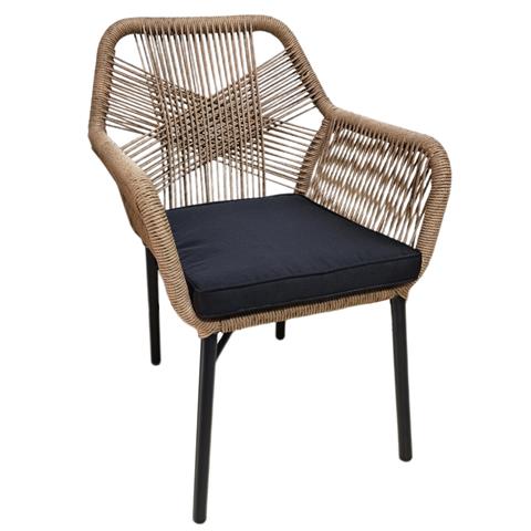 ARMCHAIR TOPIN HM6048.02 ALUMINUM BLACK-P.E. RATTAN BEIGE-CUSHION BLACK 57x65x84Hcm