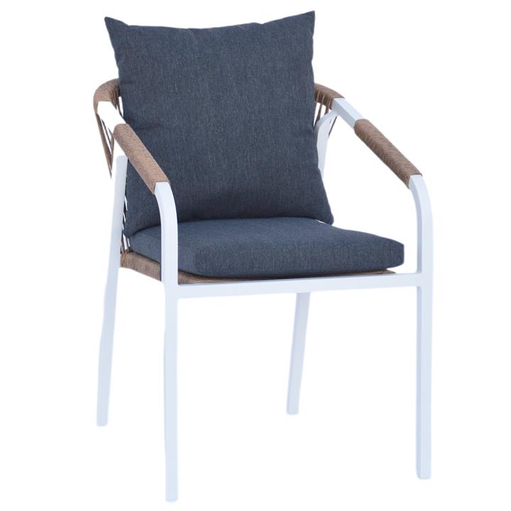 ARMCHAIR MAERLY HM6051.01 WHITE ALUMINUM-ANTHRACITE CUSHIONS-P.E.RATTAN IN LIGHT BROWN 57x61x75Hcm.
