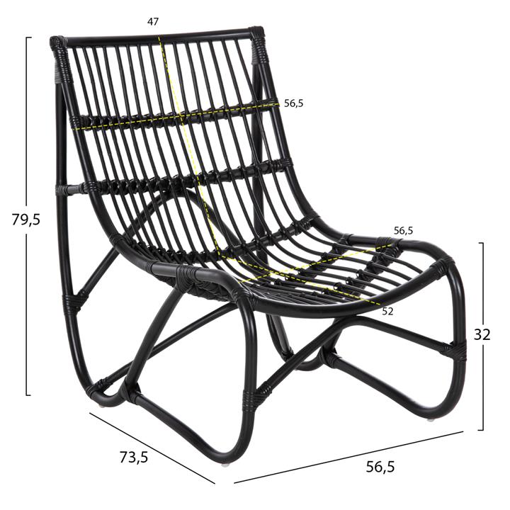 ARMCHAIR GRINN HM9815.02 RATTAN RODS IN BLACK COLOR 56.5x73.5x79.5H cm.