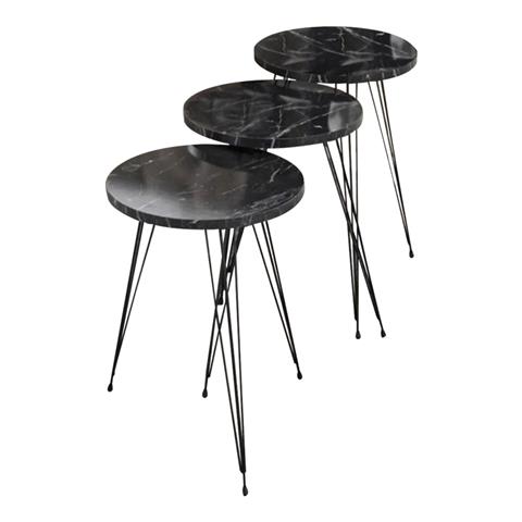 Side tables Wakmi pakoworld 3 pieces set black marble melamine-black metal