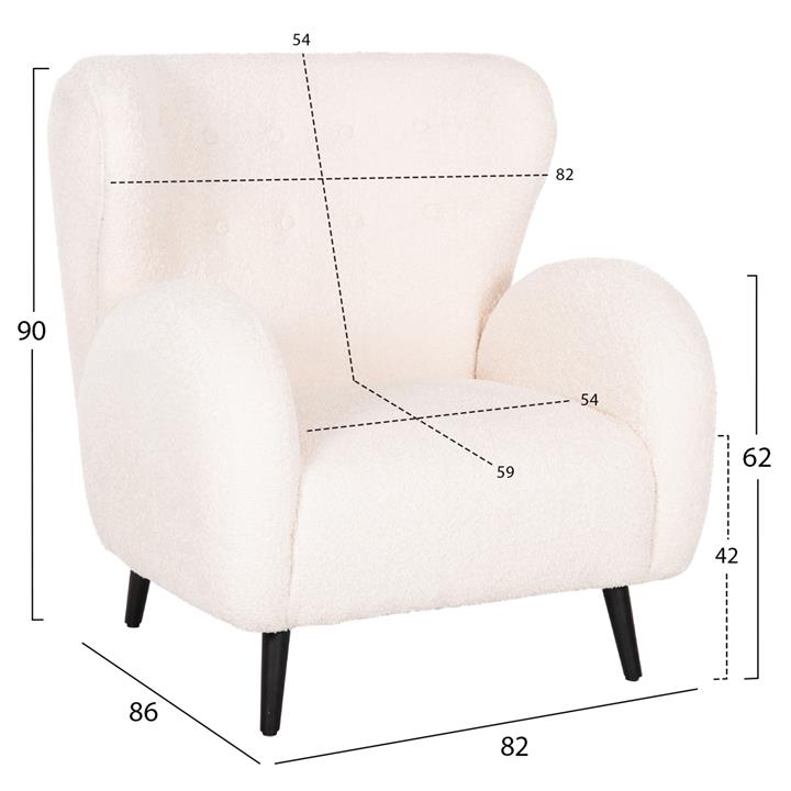 ARMCHAIR KRYLY HM9593.06 ECRU BOUCLE FABRIC-BLACK WOODEN LEGS 83x87x89Hcm.