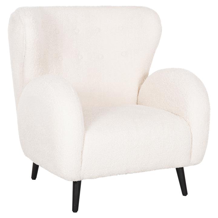 ARMCHAIR KRYLY HM9593.06 ECRU BOUCLE FABRIC-BLACK WOODEN LEGS 83x87x89Hcm.