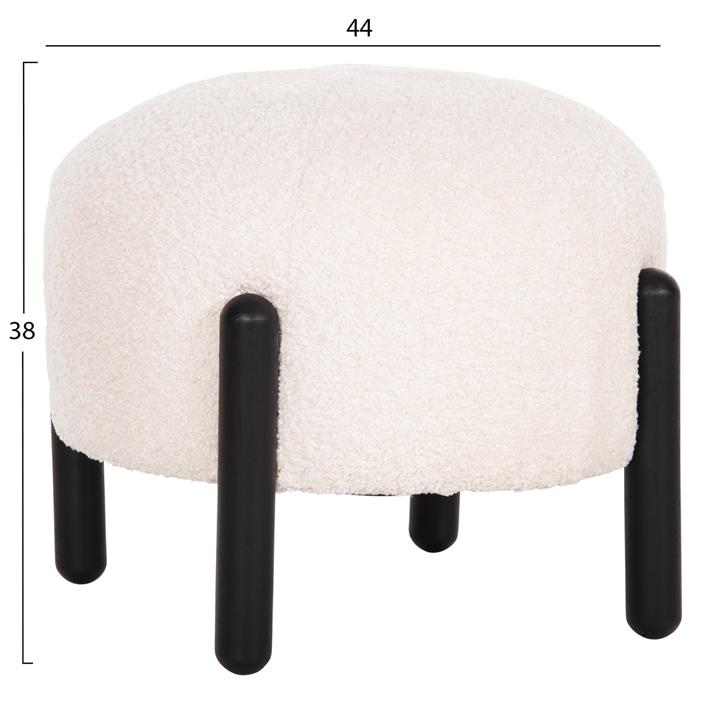 STOOL ROUND EWAN HM9596.06 ECRU BOUCLE FABRIC-BLACK METAL LEGS Φ45x36Hcm.