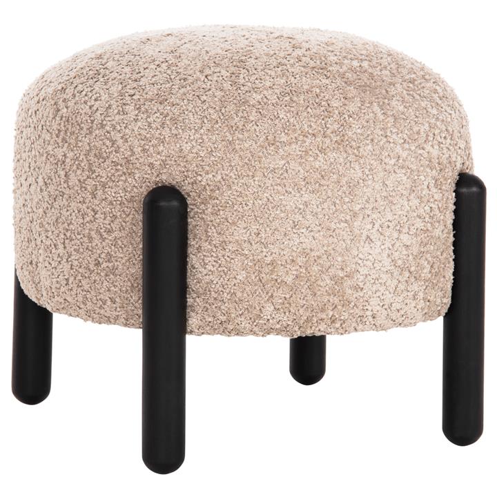 STOOL ROUND EWAN HM9596.08 BEIGE BOUCLE FABRIC-BLACK METAL LEGS Φ45x36Hcm.