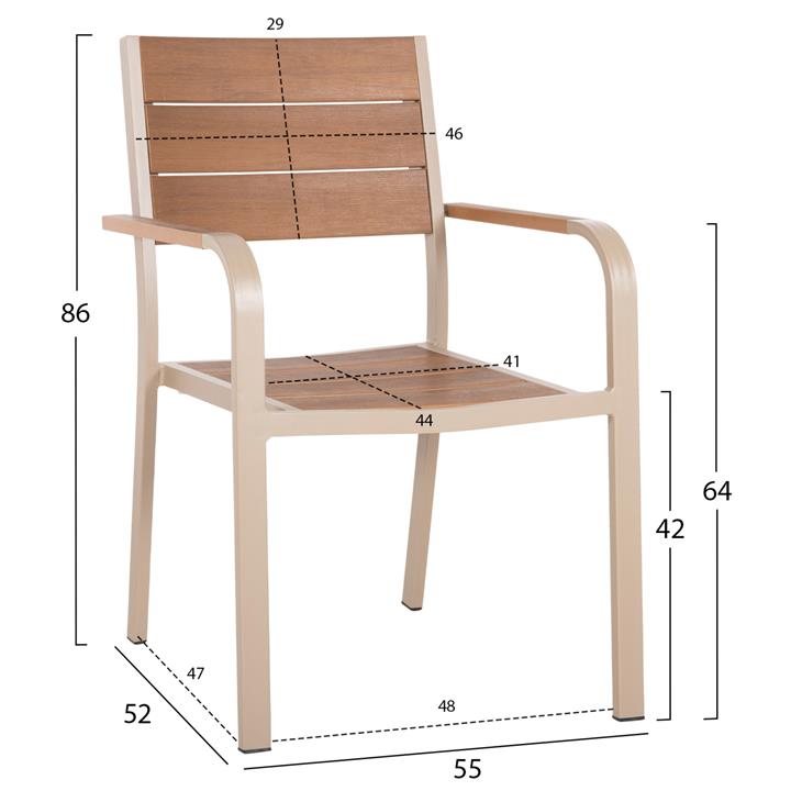 ARMCHAIR ALUMINUM SAGA HM5127.04 CHAMPAGNE-COLORED WITH POLYWOOD SEAT AND BACKREST 55x52x86Hcm.