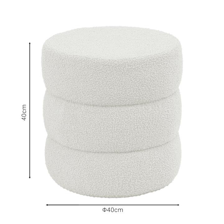 Pouf stool Kioto pakoworld teddy fabric white D40x40cm