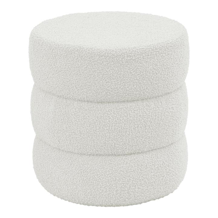 Pouf stool Kioto pakoworld teddy fabric white D40x40cm