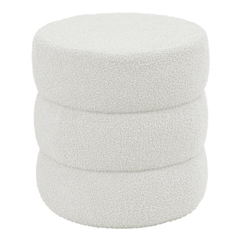 Pouf stool Kioto pakoworld teddy fabric white D40x40cm