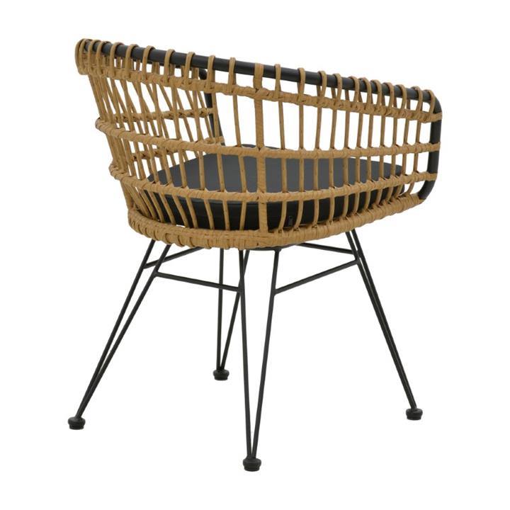 Πολυθρόνα Naoki pakoworld με μαξιλάρι pe φυσικό-μαύρο μέταλλο 74x70x72εκ