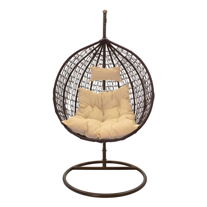 Zafer pakoworld swing hanging metal-pp brown-cushion beige 106x103x200cm