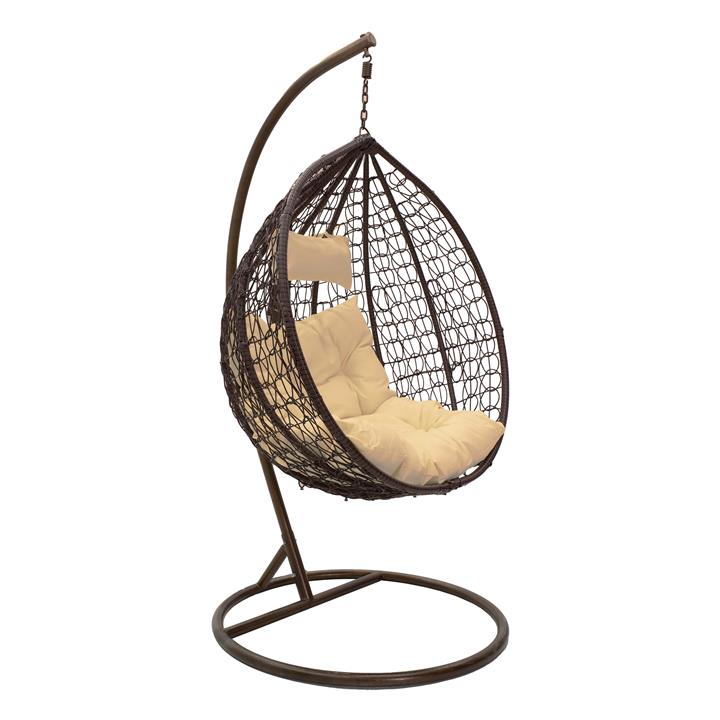 Zafer pakoworld swing hanging metal-pp brown-cushion beige 106x103x200cm