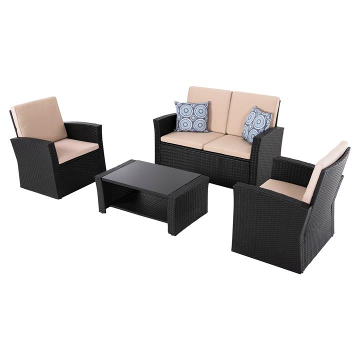 OUTDOOR LOUNGE 4PCS SET THORE HM5978 SYNTHETIC RATTAN IN ANTHRACITE-BEIGE CUSHIONS