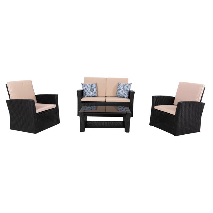 OUTDOOR LOUNGE 4PCS SET THORE HM5978 SYNTHETIC RATTAN IN ANTHRACITE-BEIGE CUSHIONS