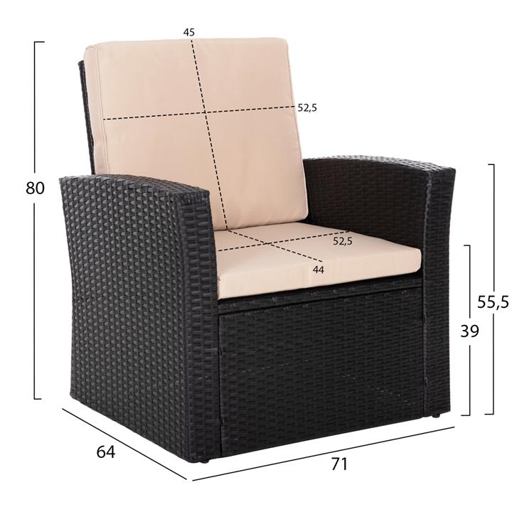 OUTDOOR LOUNGE 4PCS SET THORE HM5978 SYNTHETIC RATTAN IN ANTHRACITE-BEIGE CUSHIONS