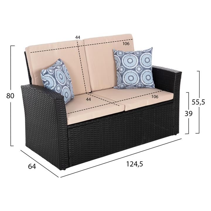 OUTDOOR LOUNGE 4PCS SET THORE HM5978 SYNTHETIC RATTAN IN ANTHRACITE-BEIGE CUSHIONS