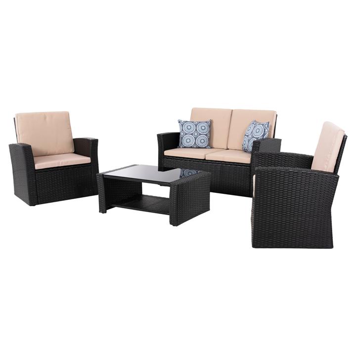 OUTDOOR LOUNGE 4PCS SET THORE HM5978 SYNTHETIC RATTAN IN ANTHRACITE-BEIGE CUSHIONS