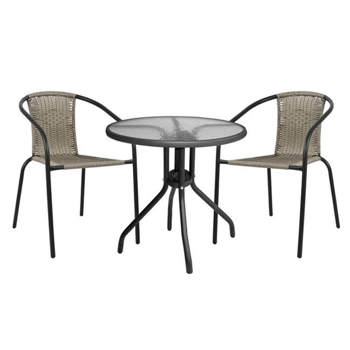 Set Dining Table 3 pieces with table & chairs Camel Grey color HM5180.01