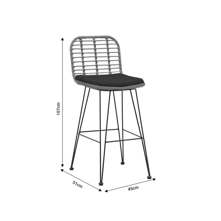 Garden bar stool Naoki pakoworld with cusion pe natural-metal black leg 45x51x107cm