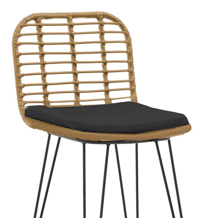 Garden bar stool Naoki pakoworld with cusion pe natural-metal black leg 45x51x107cm