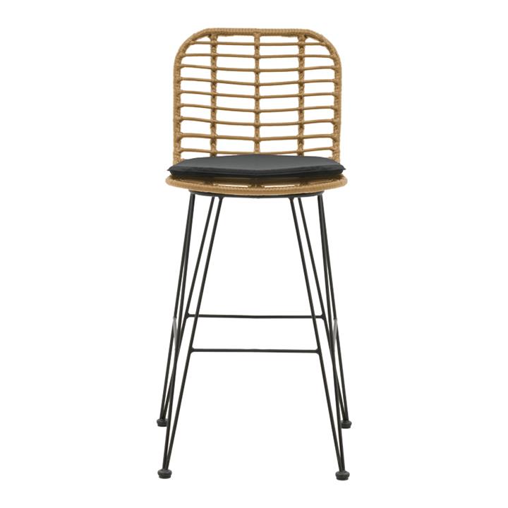 Garden bar stool Naoki pakoworld with cusion pe natural-metal black leg 45x51x107cm