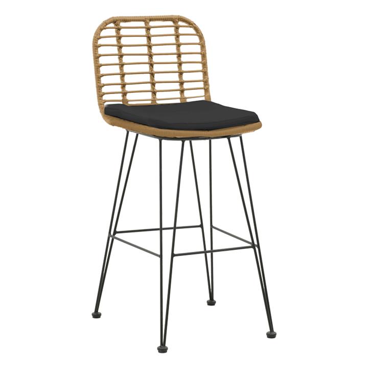 Garden bar stool Naoki pakoworld with cusion pe natural-metal black leg 45x51x107cm