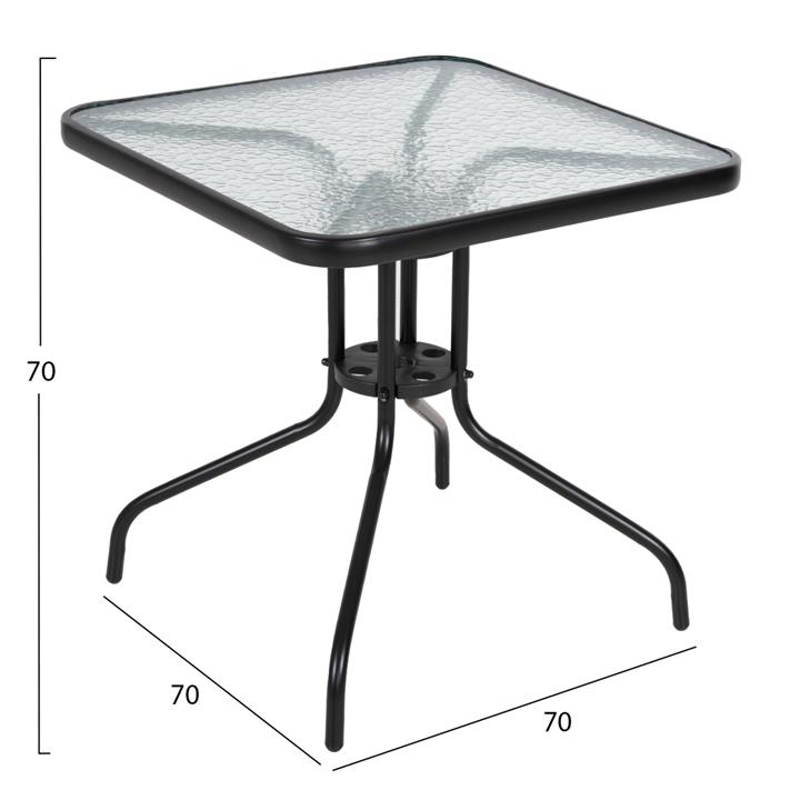 OUTDOOR TABLE SQUARE FIGO HM5036.03 BLACK METAL-GLASS TABLETOP 70Χ70Χ70Hcm