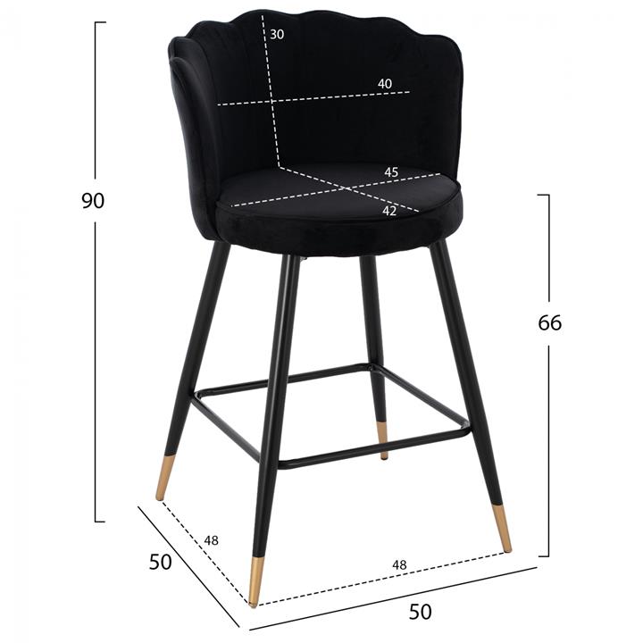 MEDIUM HEIGHT STOOL HM8736.04 BLACK VELVET WITH METAL FRAME 50x50x90 cm.