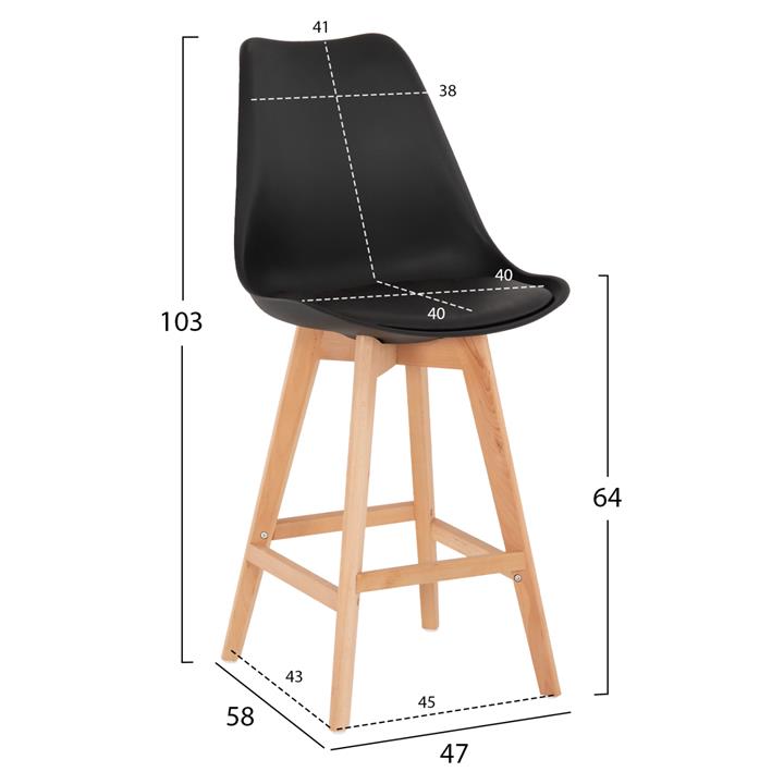BAR STOOL VEGAS HM8000.22 MEDIUM HEIGHT BLACK POLYPROPYLENE NATURAL BEECH WOOD 47x58x103Hcm.