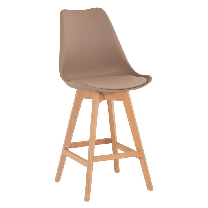 BAR STOOL VEGAS HM8000.55 MEDIUM HEIGHT CAPPUCCINO POLYPROPYLENE NATURAL BEECH WOOD 47x58x103Hcm.