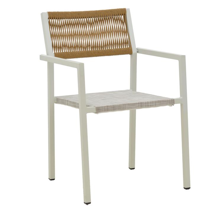 Armchair Savor pakoworld stackable rattan beige-aluminium white 55x58x83cm