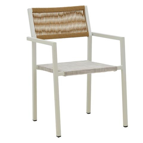 Armchair Savor pakoworld stackable rattan beige-aluminium white 55x58x83cm