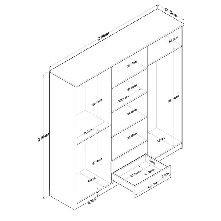Wardrobe with mirror Warko pakoworld white walnut melamine 210x51.5x210cm