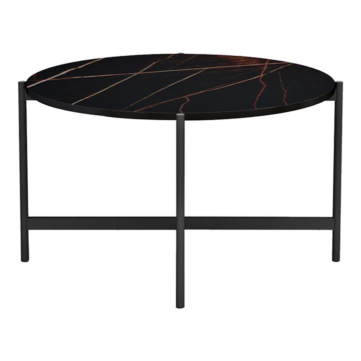 Coffee table Aisle pakoworld black marble melamine-black metal D80x45cm