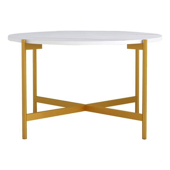 Coffee table Aisle pakoworld white marble melamine-gold metal D80x45cm